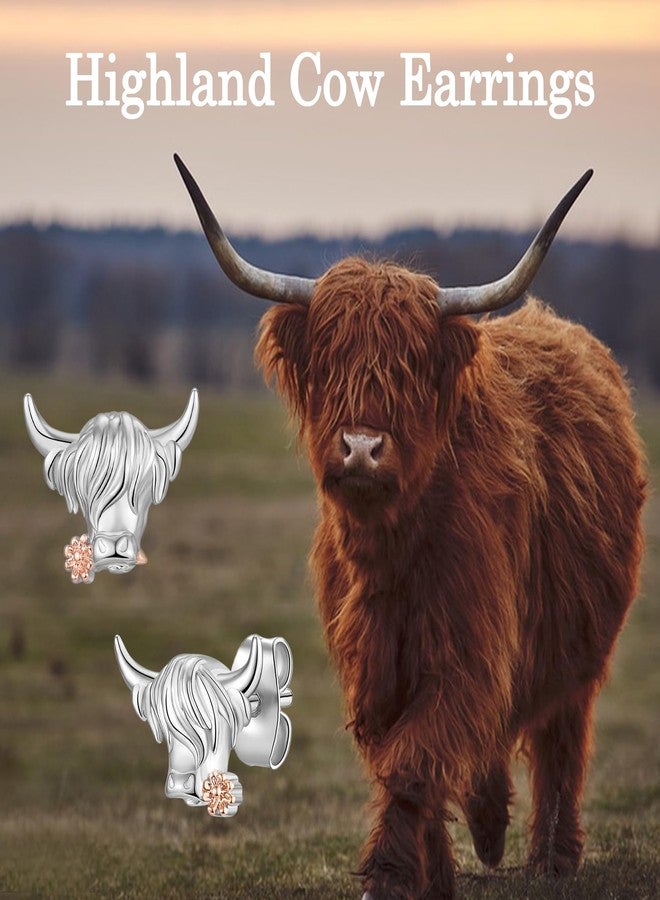 EPIRORA Highland Cow Stud Earrings for Women Girls, White & Rose Gold Plated Hypoallergenic Silver Earrings Jewelry Decor, Cute Scottish Cow Animal Ear Studs Statement Jewelry Gifts for Her - Image 5